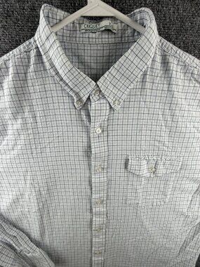 Criquet Organic Cotton Blue White Check Long Sleeve Button Up Shirt 2XL Pocket